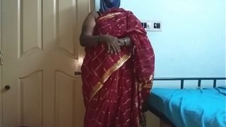 desi  indian tamil telugu kannada malayalam hindi horny cheating wife vanitha wearing cherry red colour saree showing big boobs and shaved pussy press hard boobs press nip rubbing pussy masturbation Video
